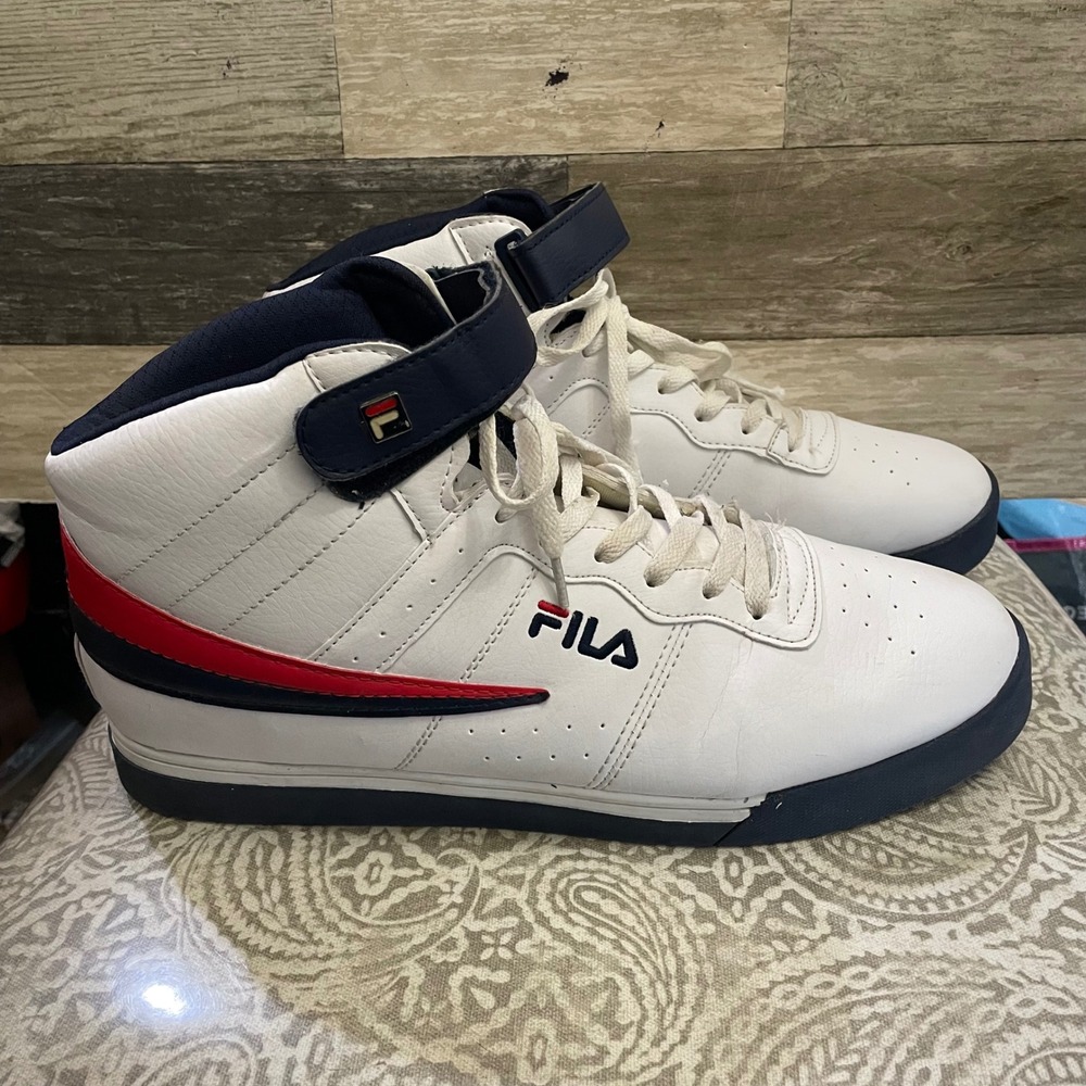 FILA White synthetic Leather High Top Sneakers Retro Style Sport Casual US 13